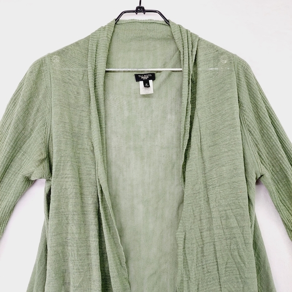 Talbots Linen/Viscose Knit Olive Green Opened Cardigan P6938 - Picture 2 of 6